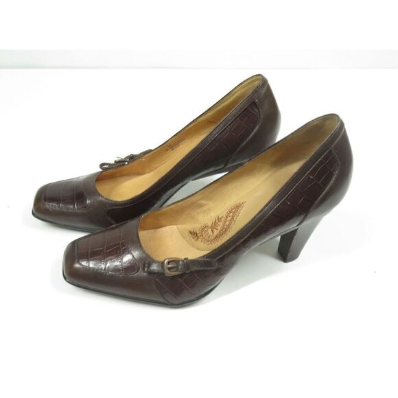 Sofft Leather Croc Square Toed Heels Pumps Brown Women  Size 9 - Picture 5 of 9